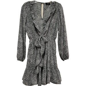 VICI Floral Short Cutout Front Tie Ruffles Deep V-neck Tiered Shift Dress Sz S